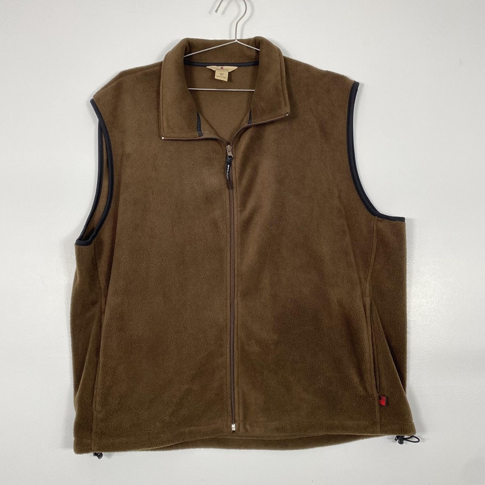 Woolrich Vest Mens 2XL Brown Fleece Full Zip Stand Collar Outdoor Pockets 18018